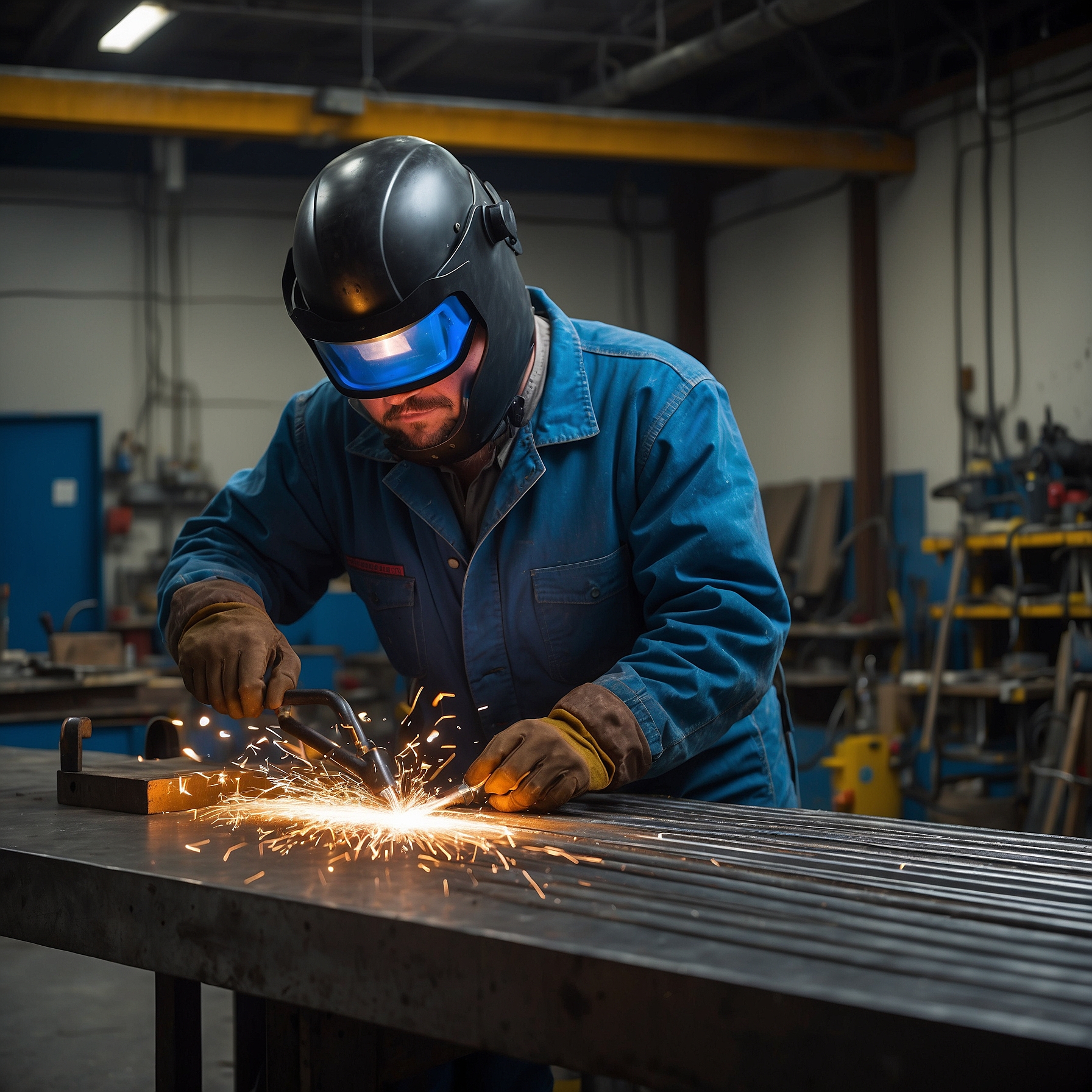 Jersey Railings & Welding fabricator TIG welding a custom railing in the shop